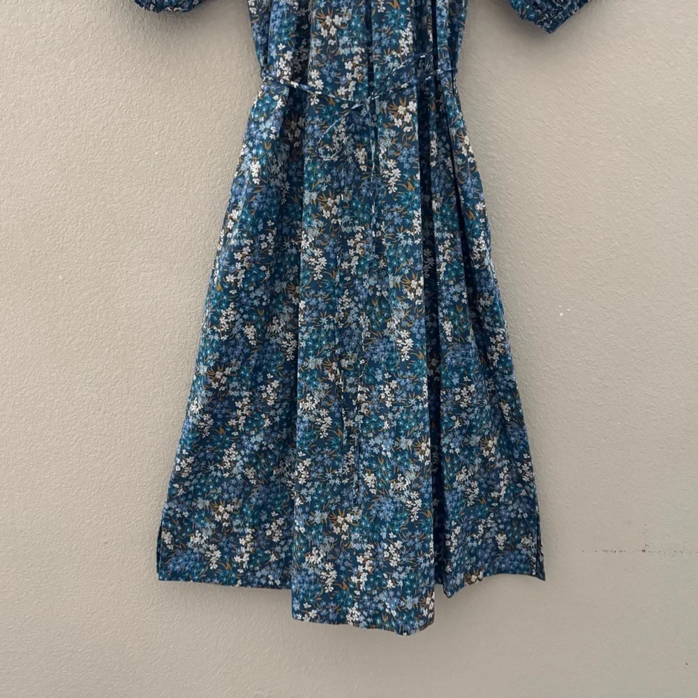 J. Crew Smocked Puff Sleeve Midi Dress XS Liberty Fabric Blue Floral Cottagecore - Picture 9 of 16